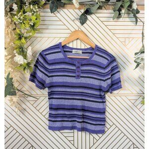 Urban Outfitter's Women's Purple Striped Shirt Henley Ribbed Cotton Size XL